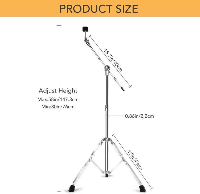Seteol Boom Cymbal Stand, Adjustable Cymbal Stand for Drum Hardware Percussion Mount Holder Gear Set Drum Hardware Set for Mounting Crash, Ride, Splash Cymbals, Double Braced Legs with Rubber Feet - Image 3